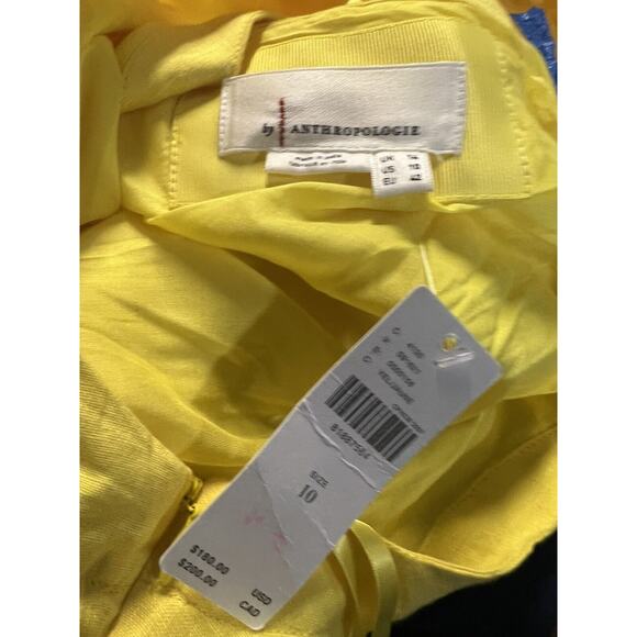 Anthropologie One-Shoulder Linen Dress Size 10 Yellow Wrap Dress - Picture 11 of 11